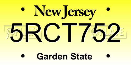 5RCT752 New Jersey License Plate