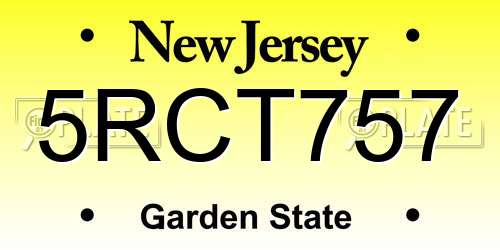 5RCT757 New Jersey License Plate