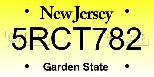 5RCT782 New Jersey License Plate