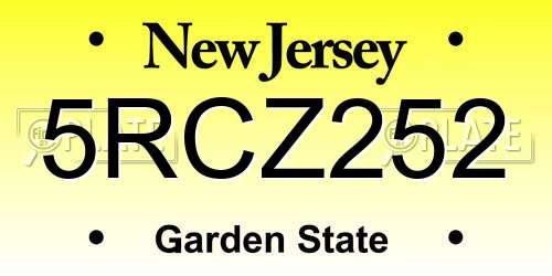5RCZ252 New Jersey License Plate