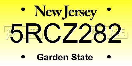 5RCZ282 New Jersey License Plate