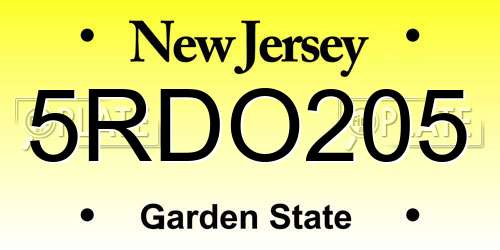 5RDO205 New Jersey License Plate