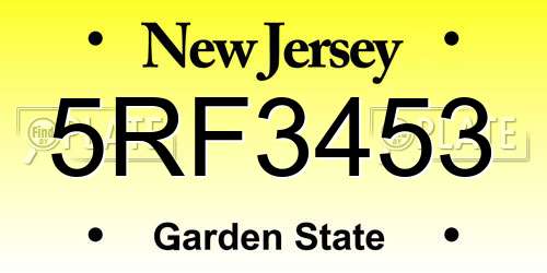 5RF3453 New Jersey License Plate