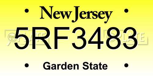 5RF3483 New Jersey License Plate