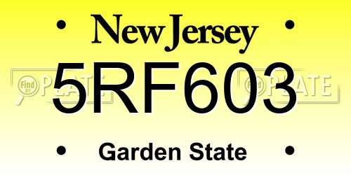 5RF603 New Jersey License Plate