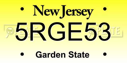 5RGE53 New Jersey License Plate
