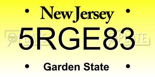 5RGE83 New Jersey License Plate