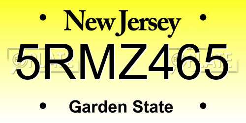 5RMZ465 New Jersey License Plate