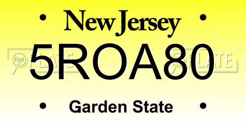 5ROA80 New Jersey License Plate