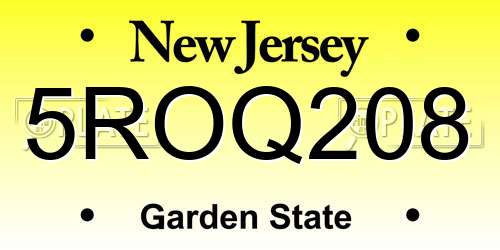 5ROQ208 New Jersey License Plate