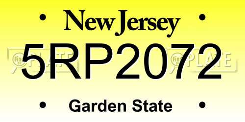 5RP2072 New Jersey License Plate