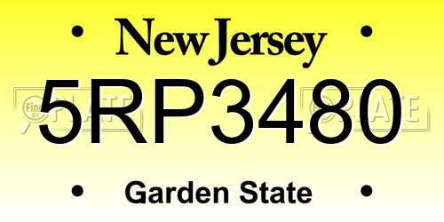 5RP3480 New Jersey License Plate