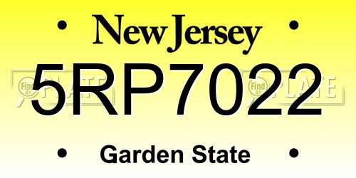 5RP7022 New Jersey License Plate
