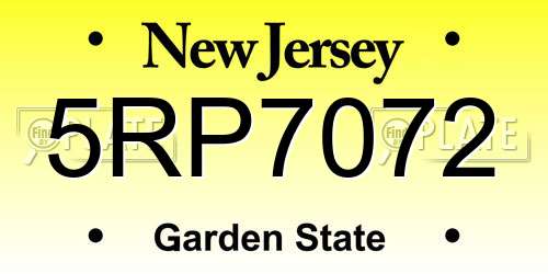 5RP7072 New Jersey License Plate