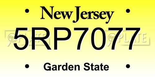 5RP7077 New Jersey License Plate