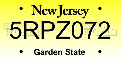5RPZ072 New Jersey License Plate