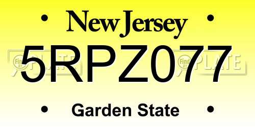 5RPZ077 New Jersey License Plate