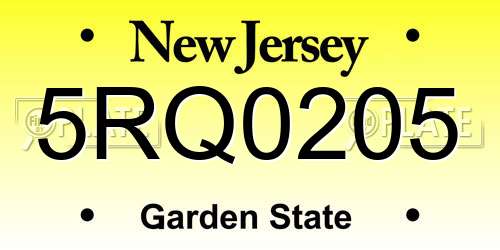 5RQ0205 New Jersey License Plate