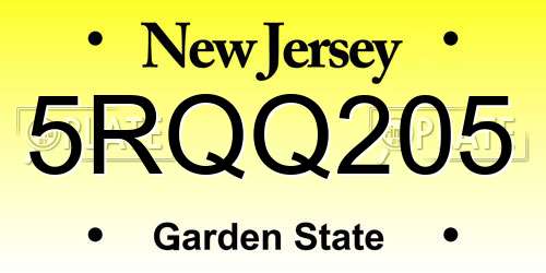 5RQQ205 New Jersey License Plate