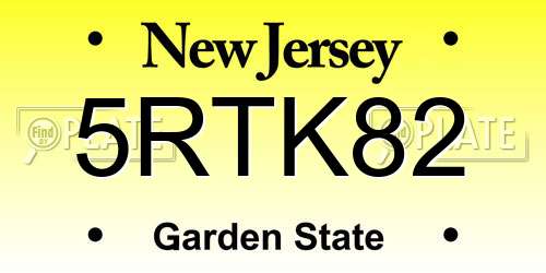 5RTK82 New Jersey License Plate
