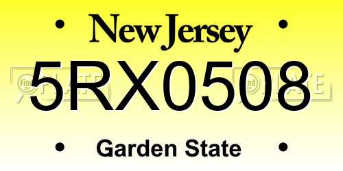 5RX0508 New Jersey License Plate