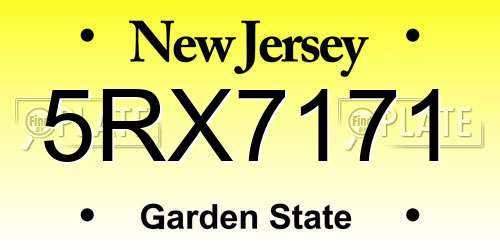 5RX7171 New Jersey License Plate