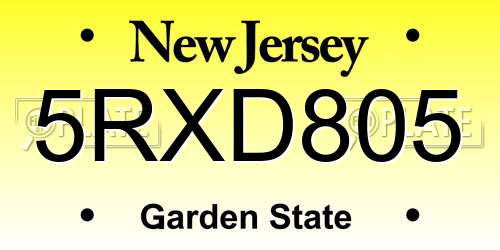 5RXD805 New Jersey License Plate