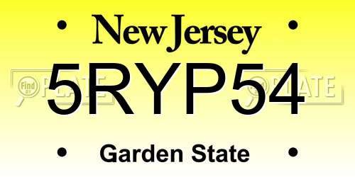 5RYP54 New Jersey License Plate