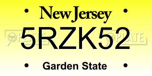 5RZK52 New Jersey License Plate