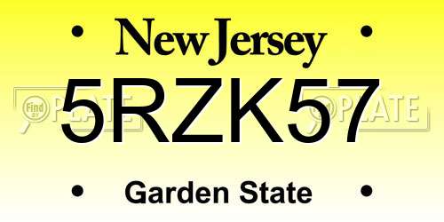 5RZK57 New Jersey License Plate