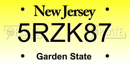 5RZK87 New Jersey License Plate