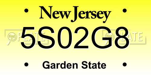 5S02G8 New Jersey License Plate