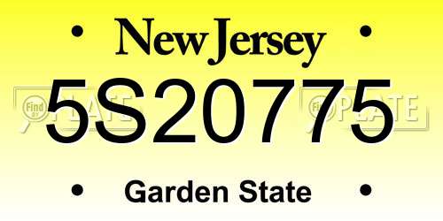 5S20775 New Jersey License Plate