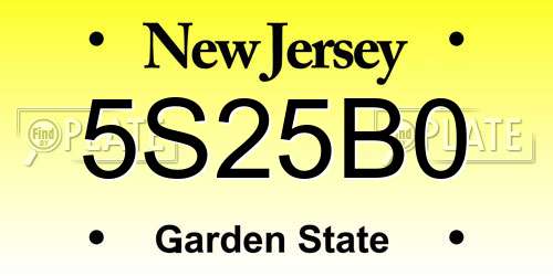 5S25B0 New Jersey License Plate