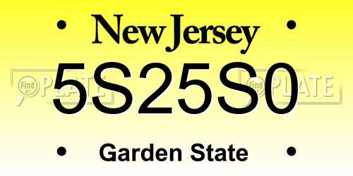 5S25S0 New Jersey License Plate