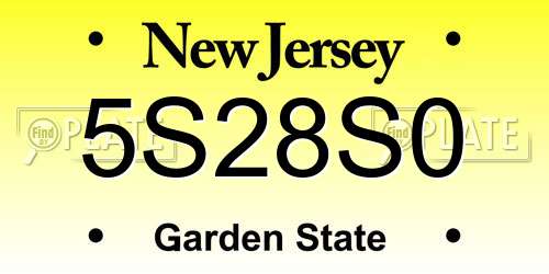 5S28S0 New Jersey License Plate