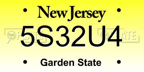 5S32U4 New Jersey License Plate