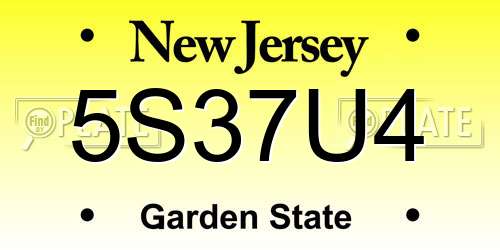 5S37U4 New Jersey License Plate