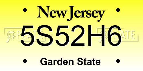 5S52H6 New Jersey License Plate