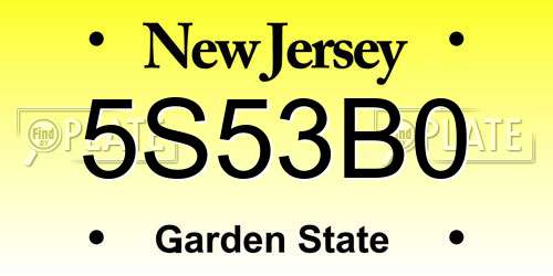 5S53B0 New Jersey License Plate