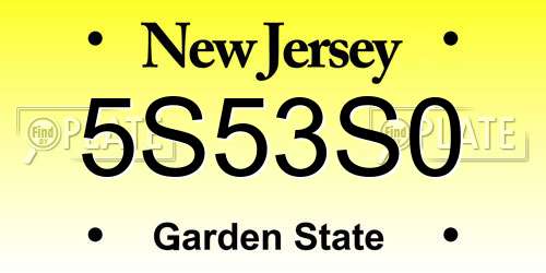 5S53S0 New Jersey License Plate