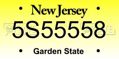 5S55558 New Jersey License Plate