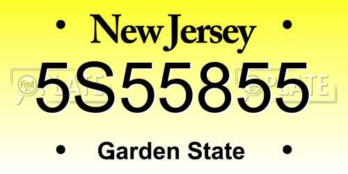 5S55855 New Jersey License Plate