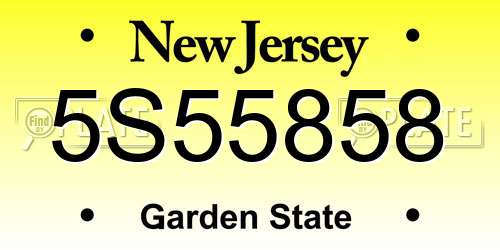 5S55858 New Jersey License Plate