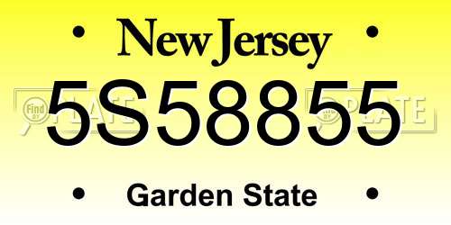 5S58855 New Jersey License Plate