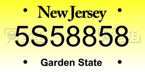 5S58858 New Jersey License Plate