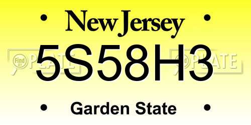 5S58H3 New Jersey License Plate