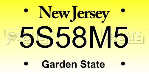 5S58M5 New Jersey License Plate