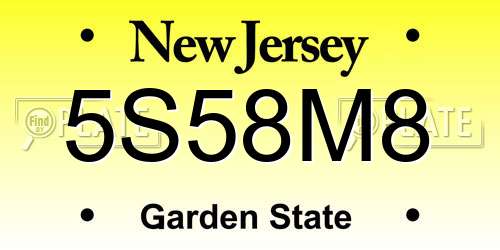 5S58M8 New Jersey License Plate