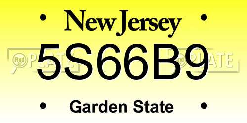5S66B9 New Jersey License Plate